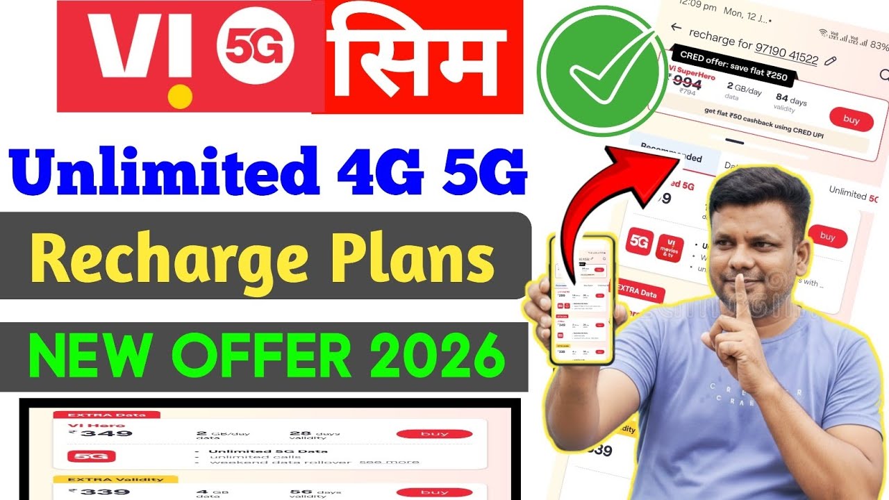 Vi New Recharge Offers Plans 2026  | Vi Unlimited Free 4G 5G Data Plans | Vi Recharge Offers