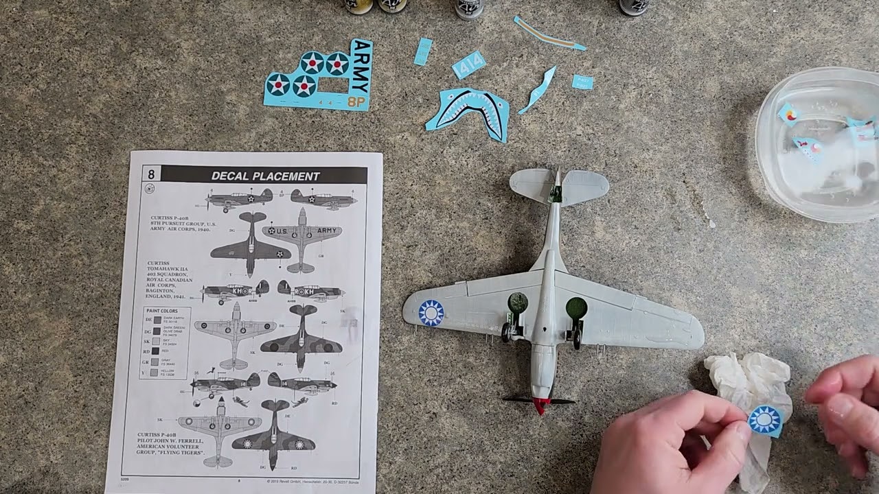 Building the Revell 1/48 scale P-40B Tiger Shark (A long video of applying decals.)