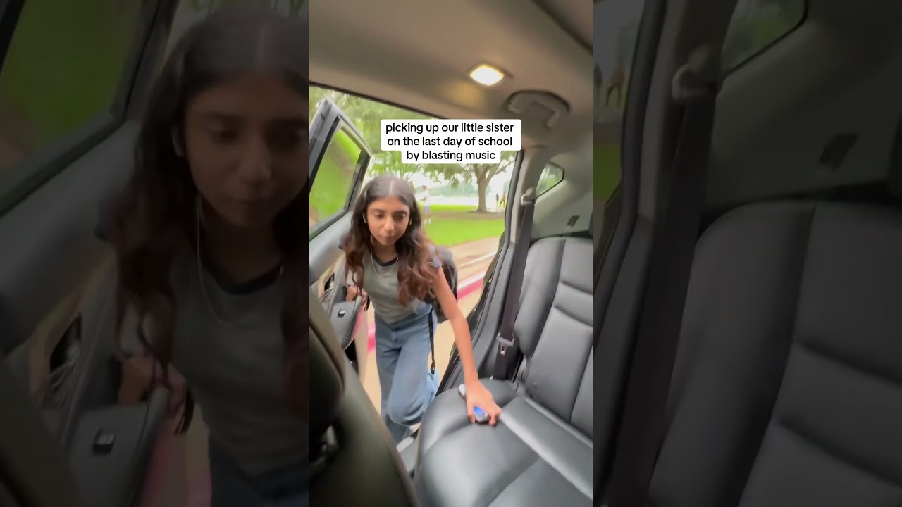 picking up our sister from school with embarrassing music😭 #school #sister #embarassing
