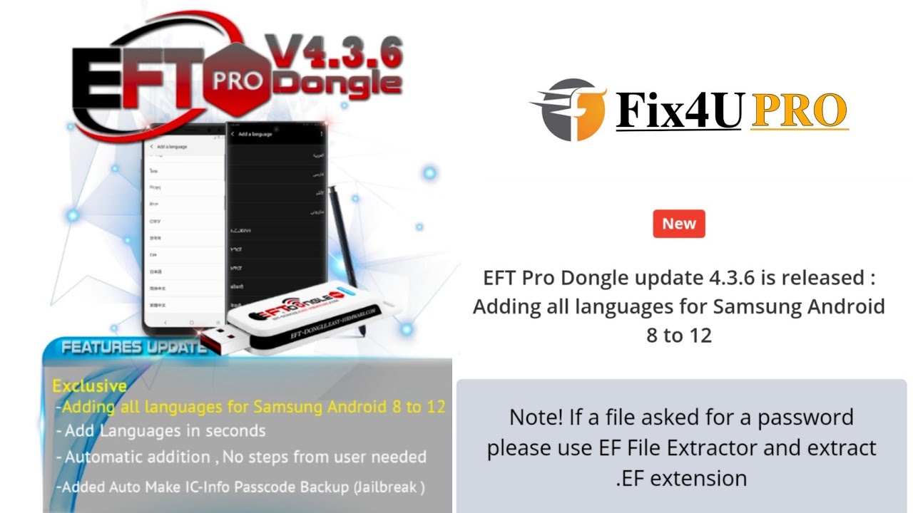 EFT PRO world first update adding all language for SAMSUNG android 8 to 12