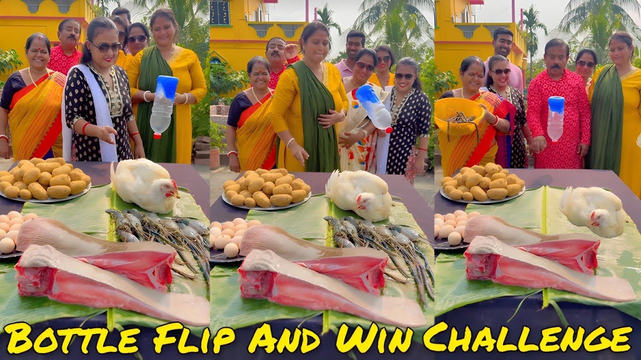 Bottle Flip And Win &ndash; Fish, Prawn, Egg & Chicken Challenge Begins 🔥| মজার ভিডিও😛/ SK Challenge Video