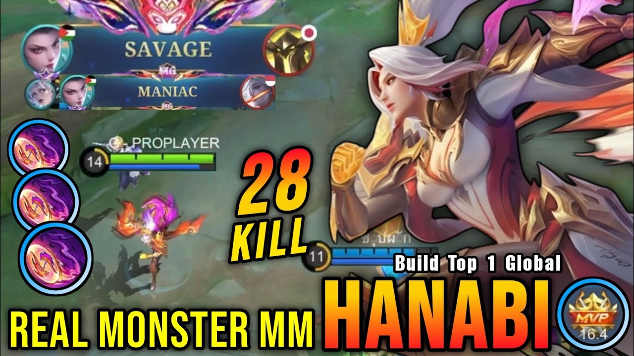 28 Kills + SAVAGE!! Killing Machine Hanabi Real Monster Marksman - Build Top 1 Global Hanabi ~ MLBB