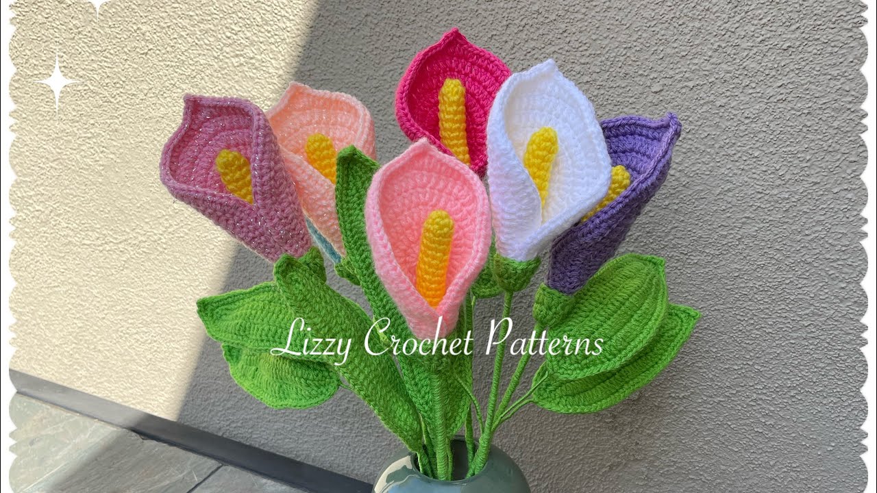 Flor Alcatraz 🌸tejida a crochet paso a paso Cartuchos Lirios Cala Fácil y rápidos