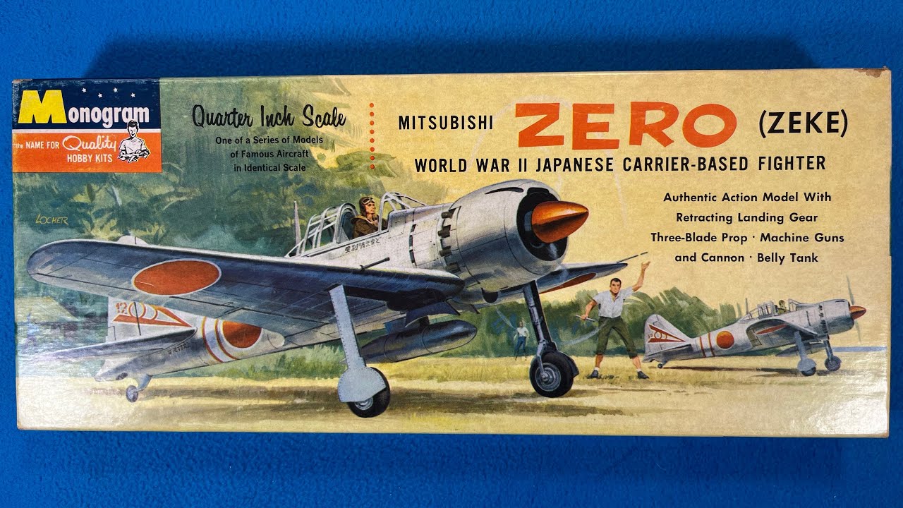 Обзор и распаковка винтажной модели самолёта Monogram 1962 Mitsubishi Zero (Zeke) A6M5