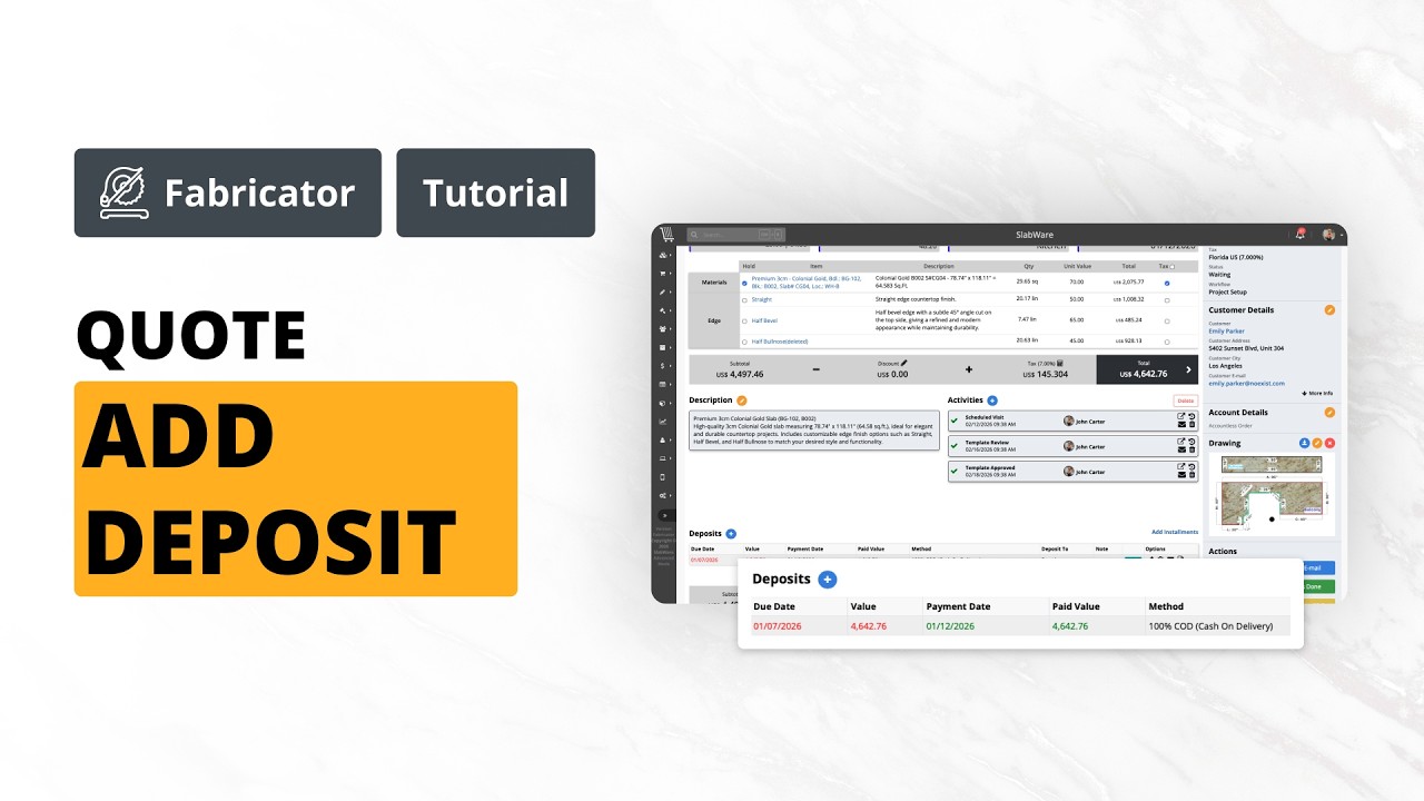 Add Deposit to Quote | Fabricator