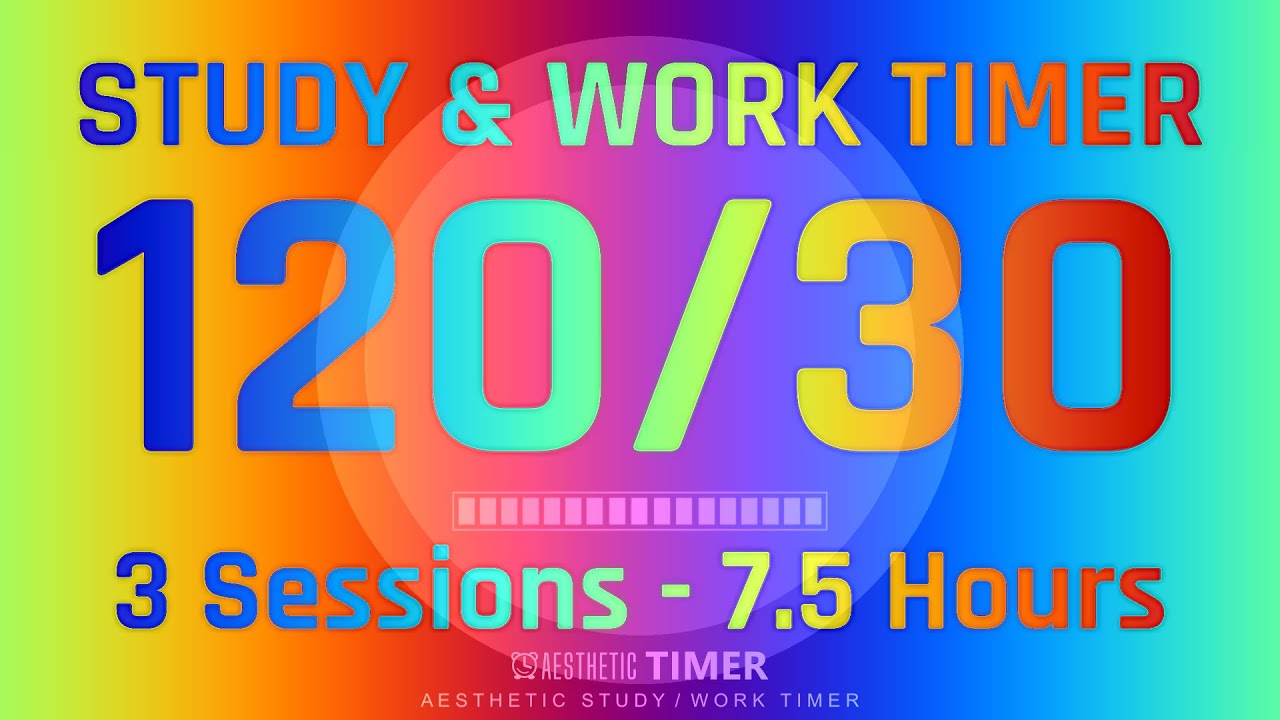 120/30 Silent Pomodoro Timer | No Music Study Session, 3 Sessions, Focus Study, Gentle Alarm