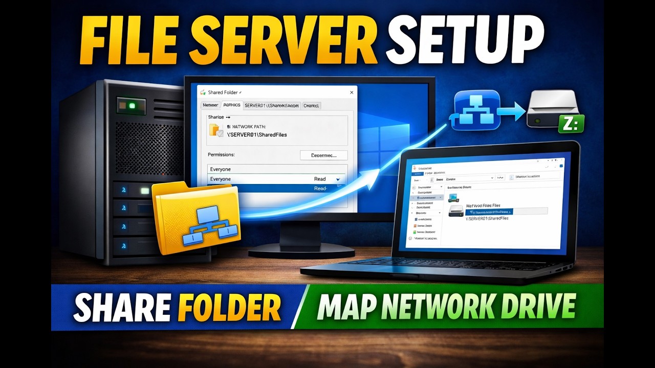 How to Create a File Server, Share a Folder & Map a Network Drive (Step-by-Step Tutorial) Part 1