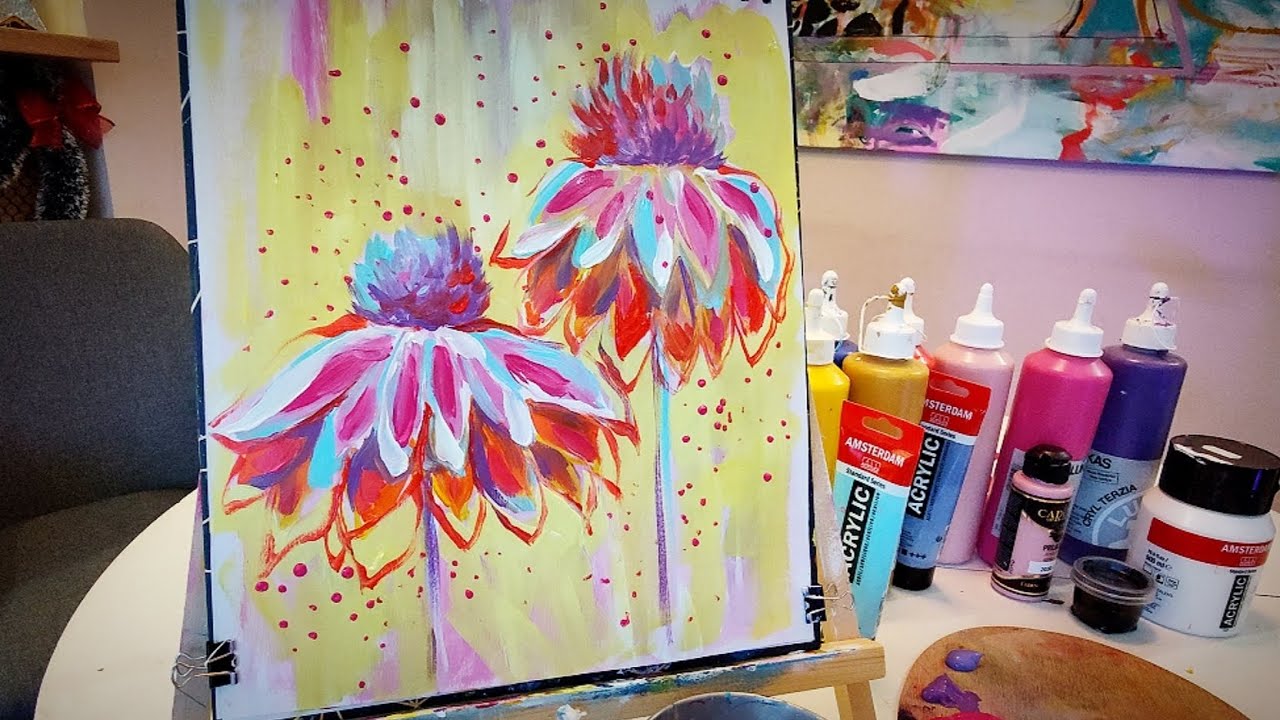 рисуване с акрилни бои цветя / flowers painting beginner first step