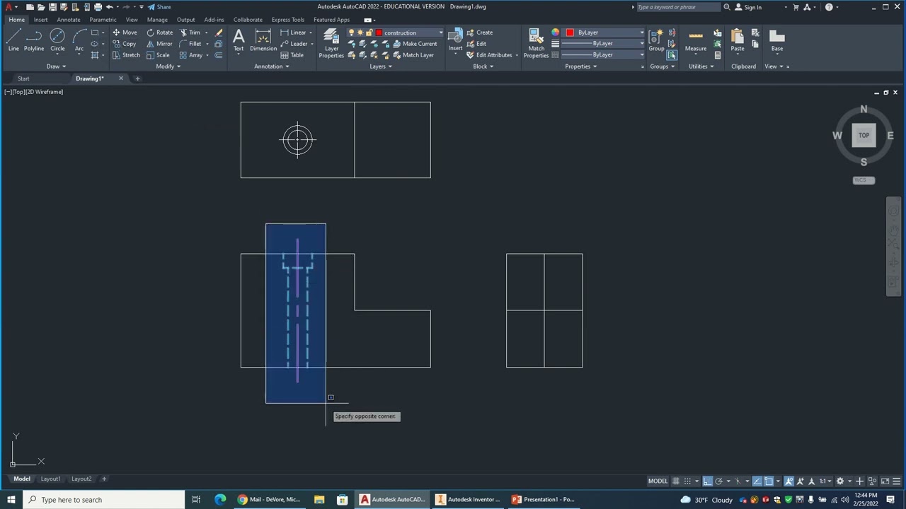 Creating and dimensioning a counterbored hole in AutoCAD