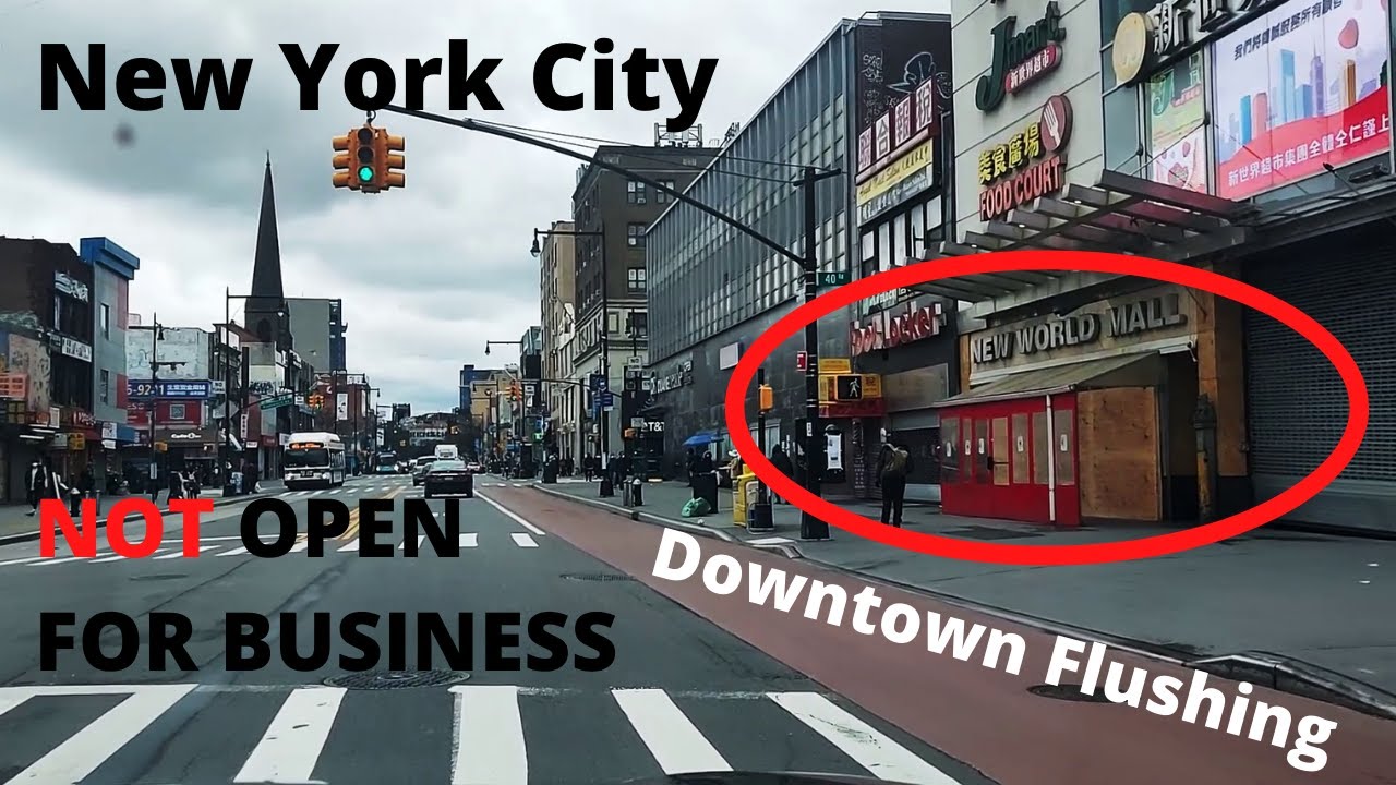 Drive NYC: State of Emergency Flushing Grocery hunt on a cloudy weekend (4/18/2020)