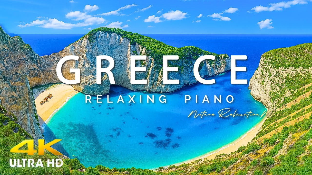 FLYING OVER  GREECE (4K UHD) - Amazing Beautiful Nature Scenery & Relaxing Music for Stress Relief