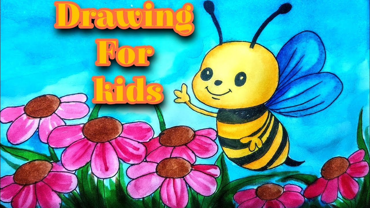 Create a Beautiful BEE with Watercolor Flowers for Kids