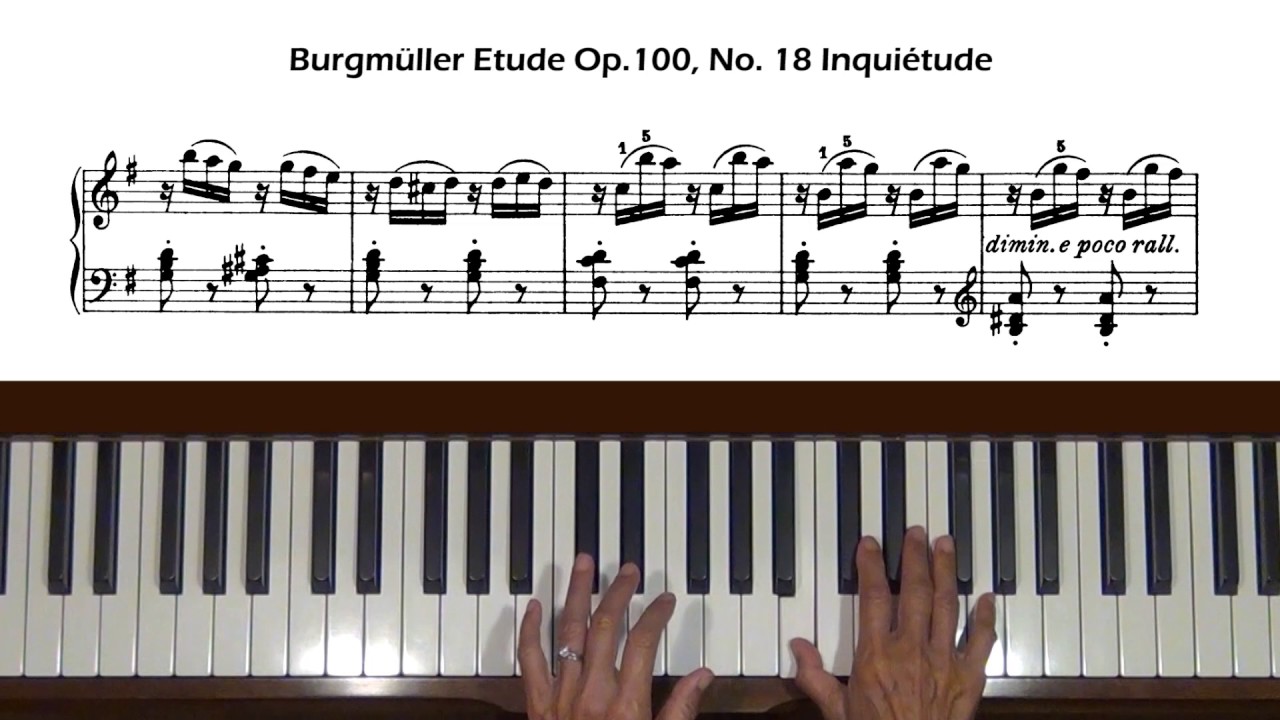 Burgmuller Etude Op.100, No. 18 Inquietude (Discomfort) Piano Tutorial