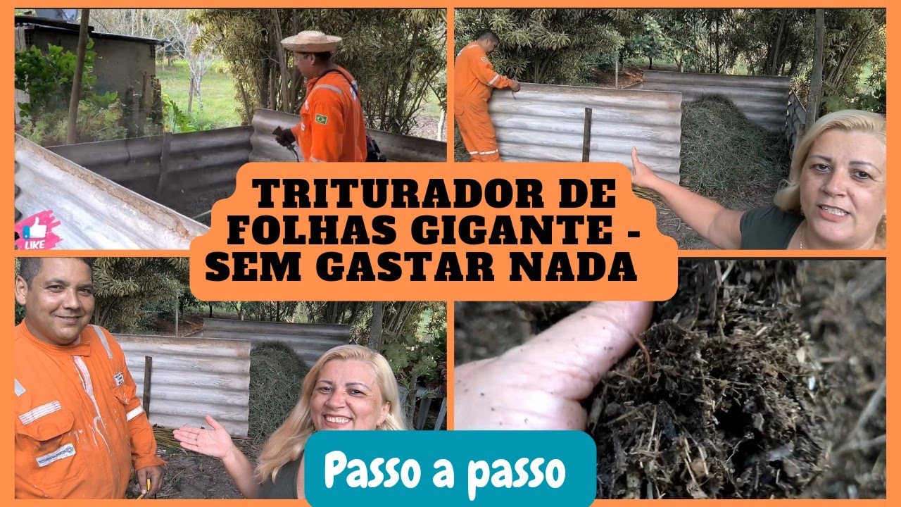 Triturador de folhas caseiro e COMPOSTEIRA gigante fácil sem gastar nada - usando somente roçadeira