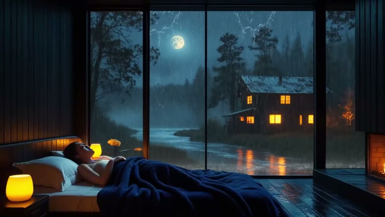 Relaxing Rainfall in a Cozy Bedroom for Deep Sleep and Mental Peace