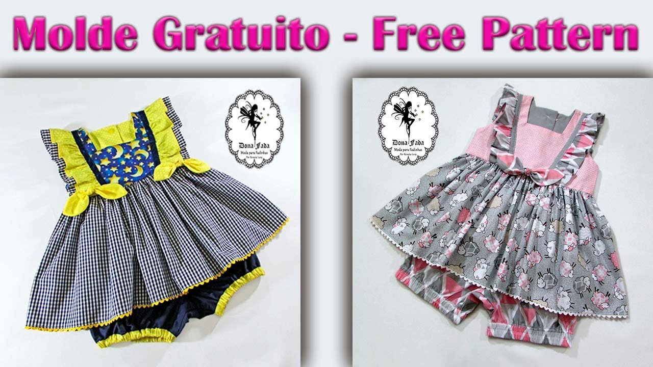 Gabriela Baby   Vestido e Tapa Fraldas - 3 meses a 4 anos -  Molde Gratuito para 4 anos