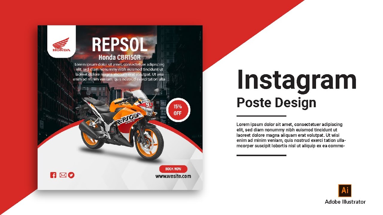 Motorcycle advertising banner design for social media | Adobe Illustrator Tutorial