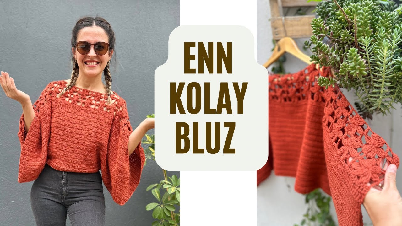 İKİ DİKDÖRTGEN PARÇA ÖR BİRLEŞTİR 😍 HİÇ BİR YERDE BULAMAYACAĞINIZ ÇİÇEKLİ KOLAY BLUZ YAPIYORUZ 🧶