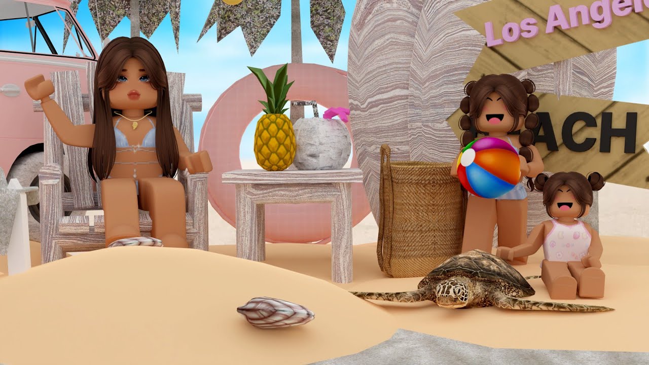 Dag på stranden *Leah springer iväg* | Roblox Bloxburg familj roleplay
