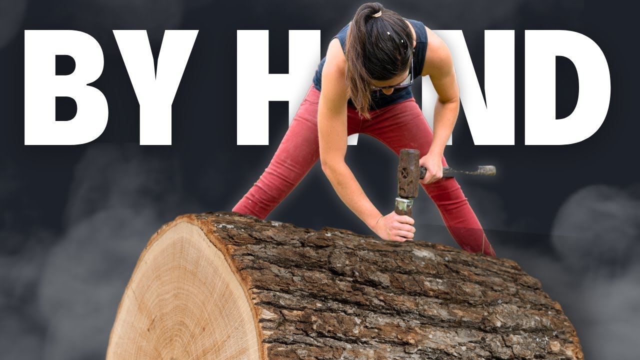 Tiny Human VS GIANT Log: Dough Bowl with Handtools Only