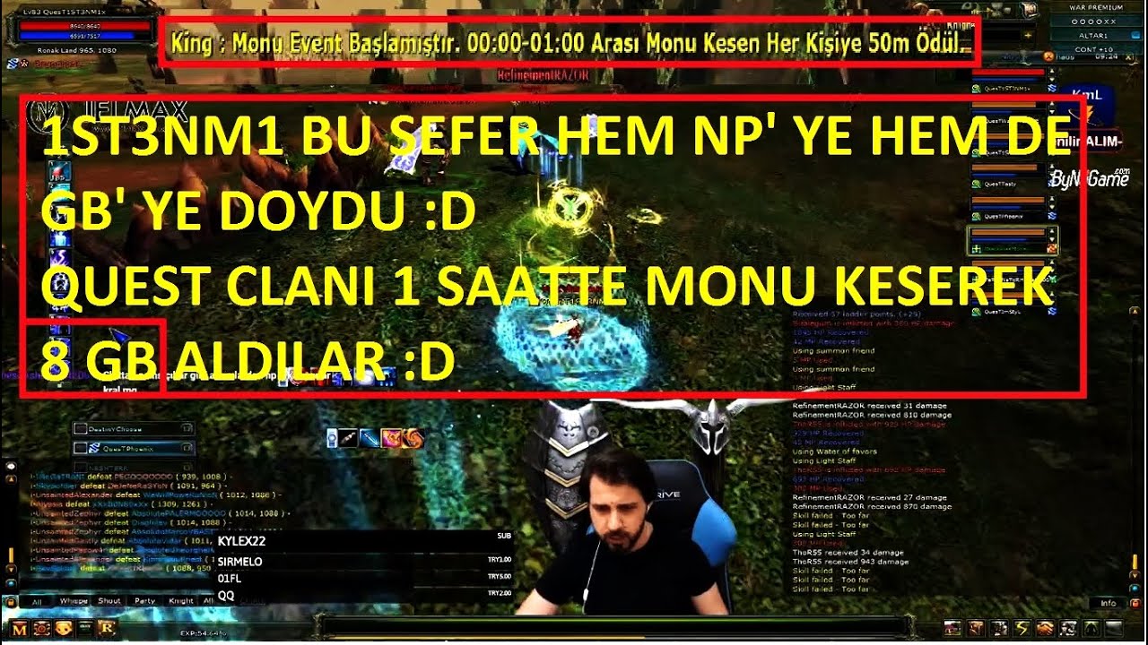 1ST3NM1 Monu Eventte 1 Saatte 8 GB Kaldırdılar :D - Nefes Almadan Pk Attılar - Knight Online