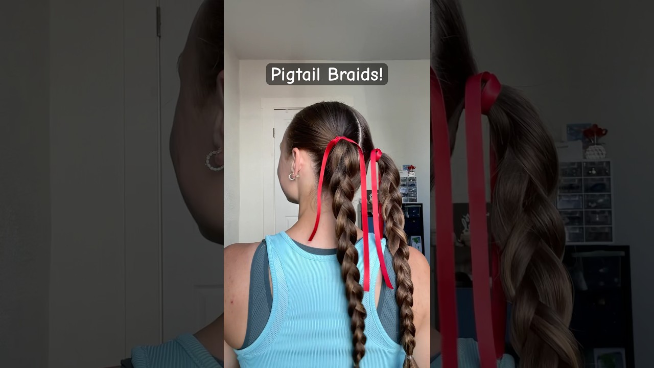 Pigtail braids with ribbon hairstyle!! #pigtails #braidedhairstyles