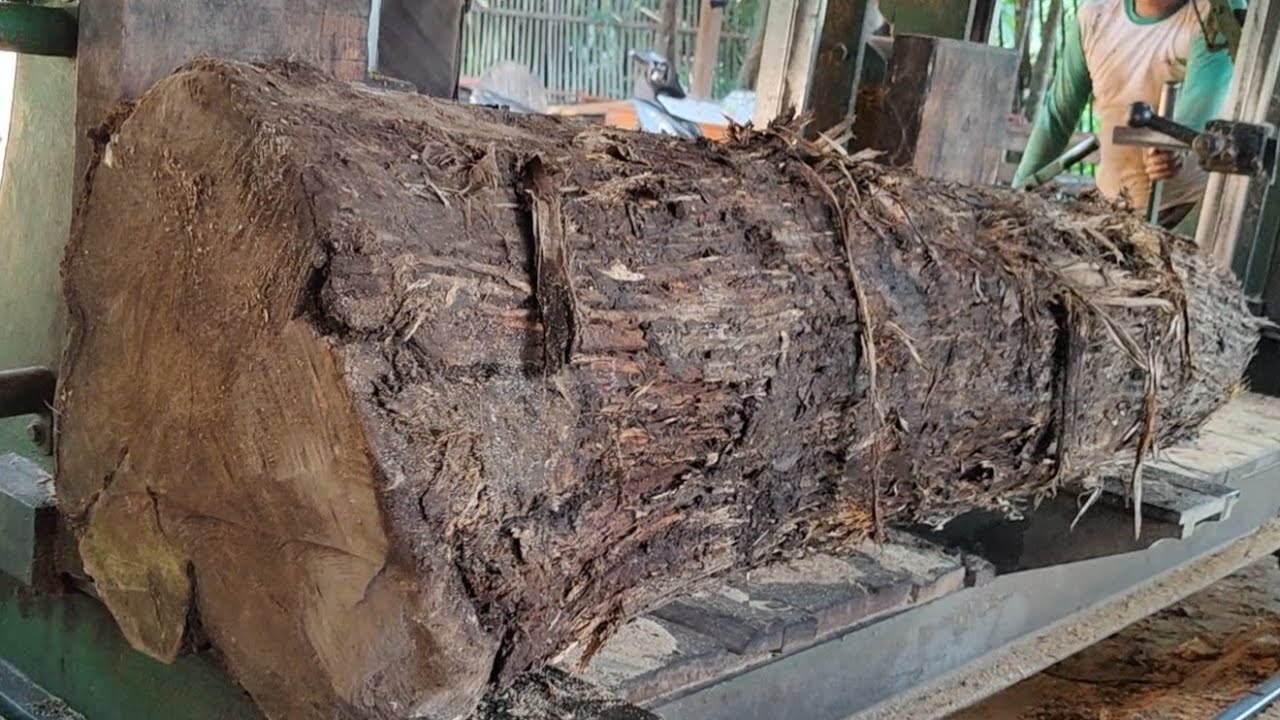 Beautiful grained teak wood at the sawmill 