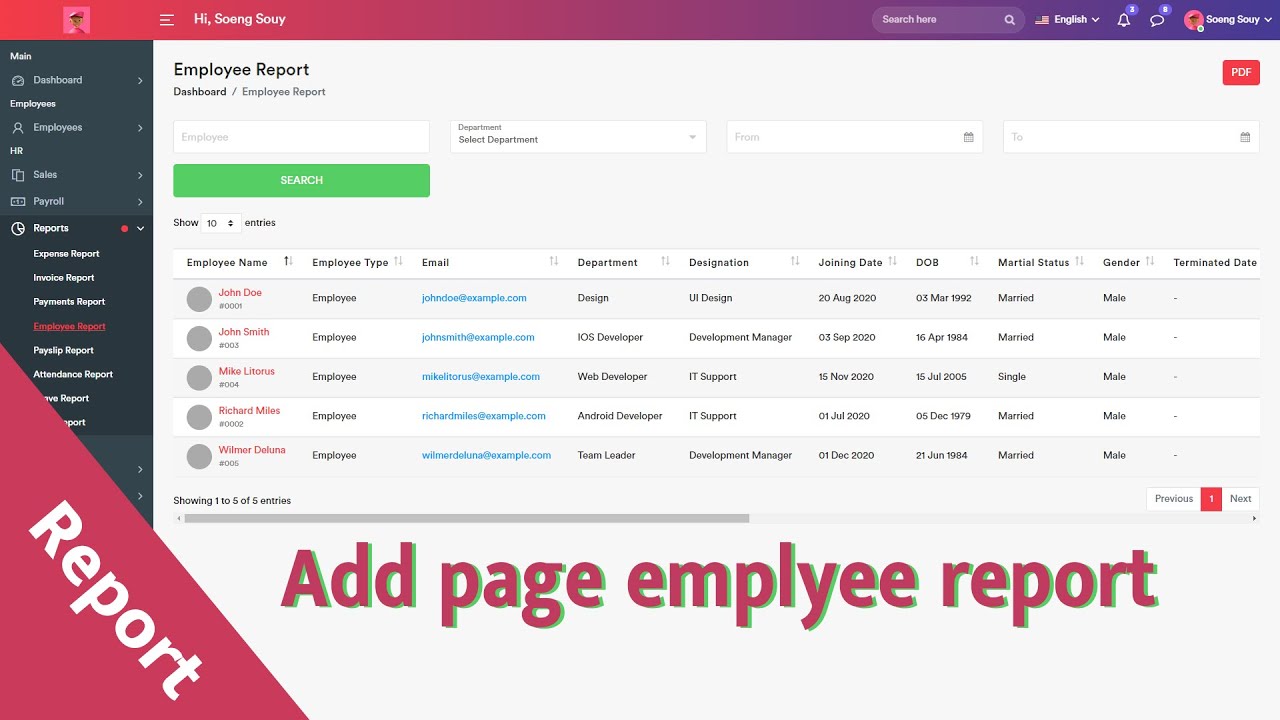 Add page Employee Report HR Laravel 10