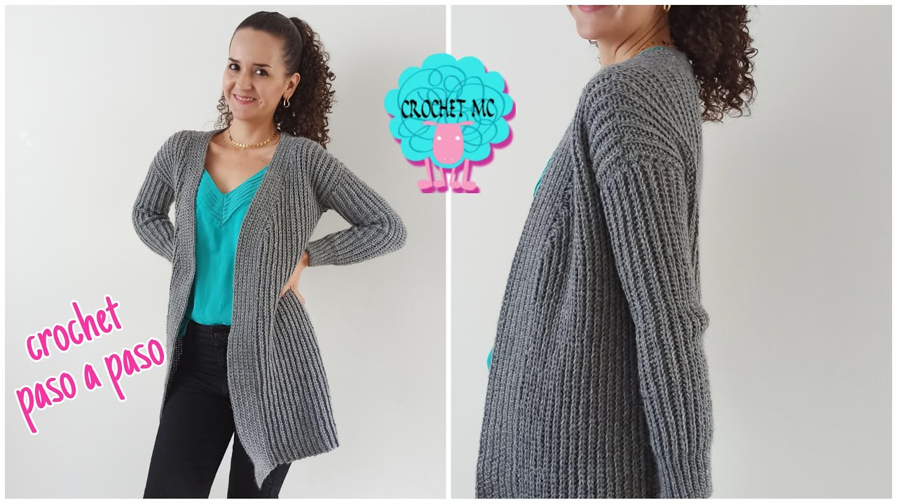 Cárdigan a crochet -imitación dos agujas/ todas las tallas