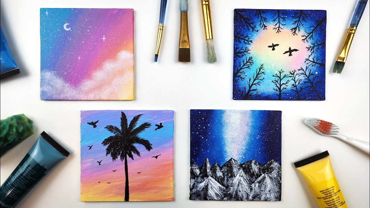 4 Easy Acrylic Painting Ideas on Mini Canvas