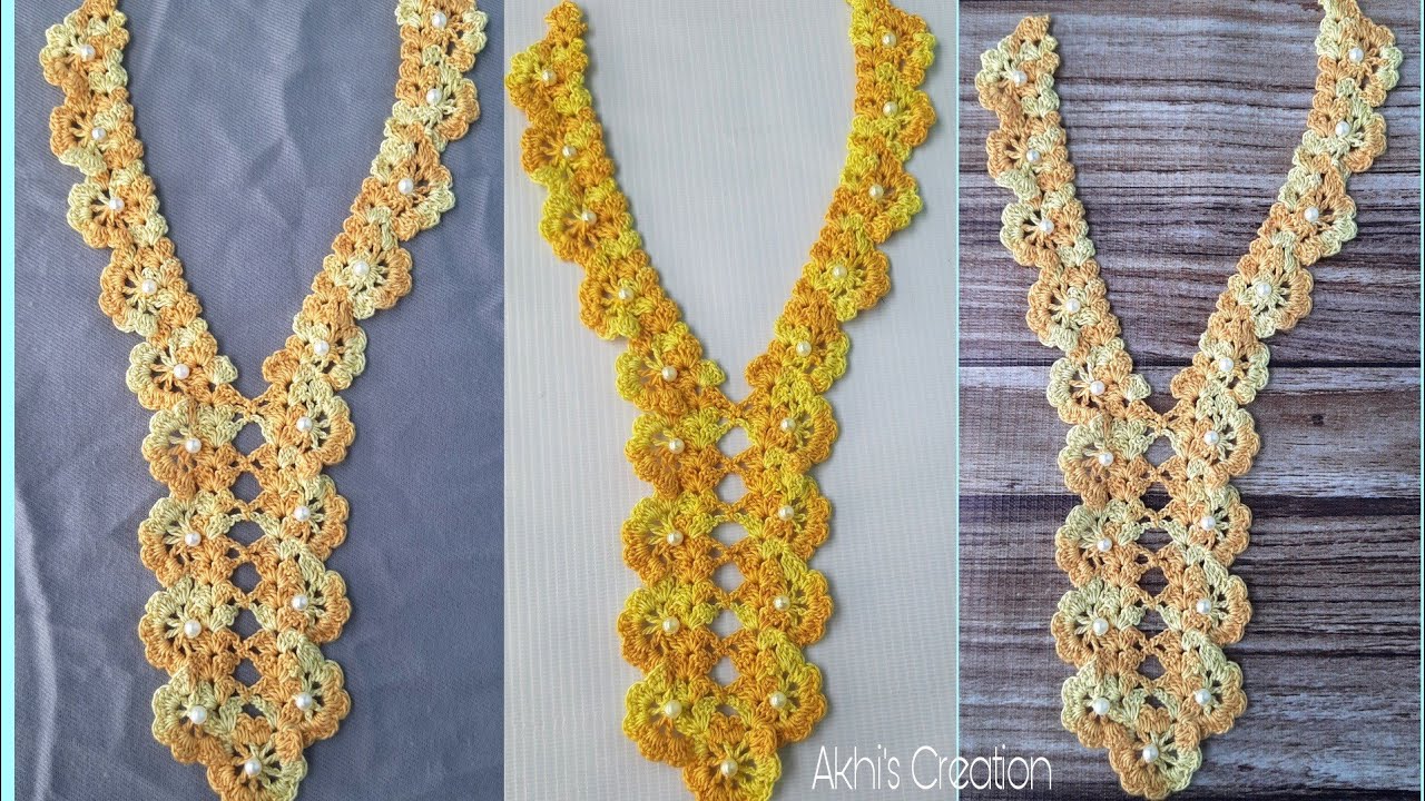 #51 কুশিকাটার বড়দের গলার ইয়োক /Crochet adult size collar yoke for dress design
