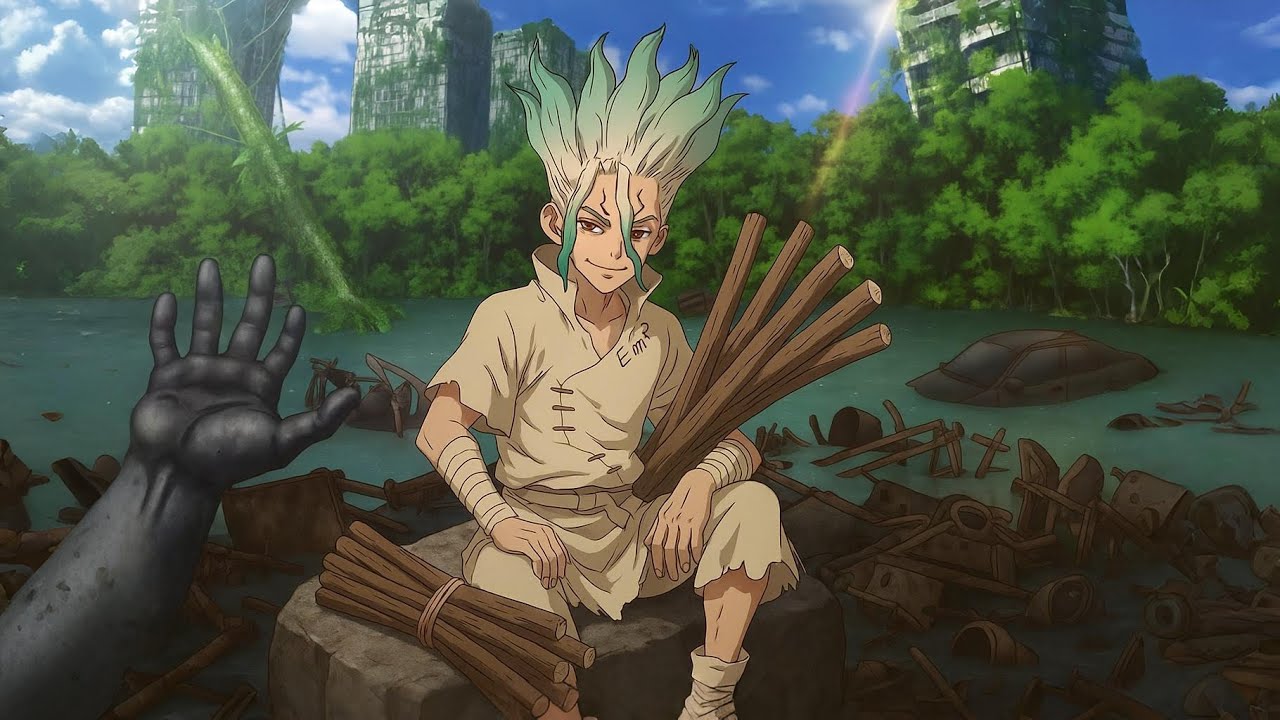 شاب اتولد من الحجاره بعد ثلاث الاف سنه وانقذ العالم😂ملخص انمى دكتور ستون موسم الرابع