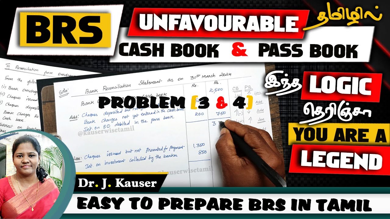 Bank Reconciliation Statement in Tamil | Unfavorable Cashbook & Passbook | Solved by Dr. J. Kauser