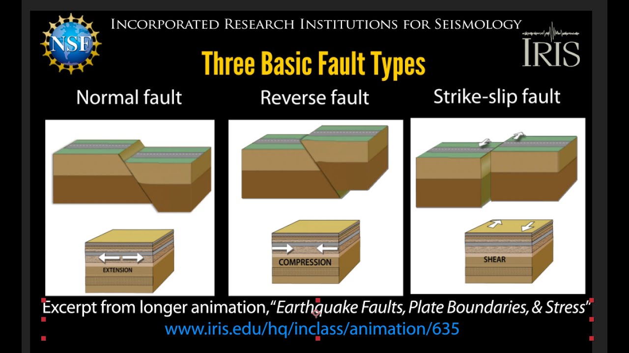 3 Basic Fault Types:Normal, Reverse, Strikeslip (educational 2021)