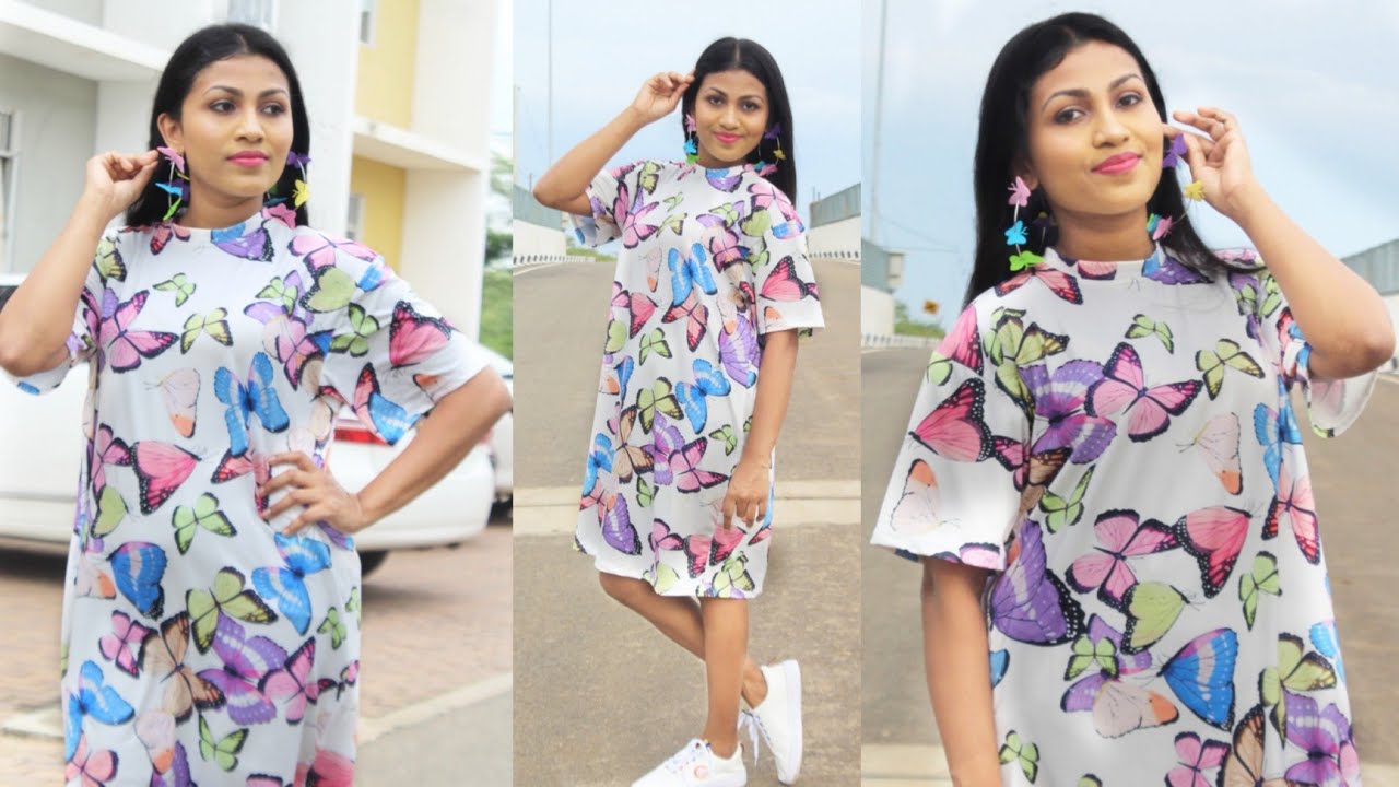 T Shirt dress එකක් මහමු  | How to sew a T Shirt dress | මැහුම් පාඩම් සිංහල | Sewing tutorial