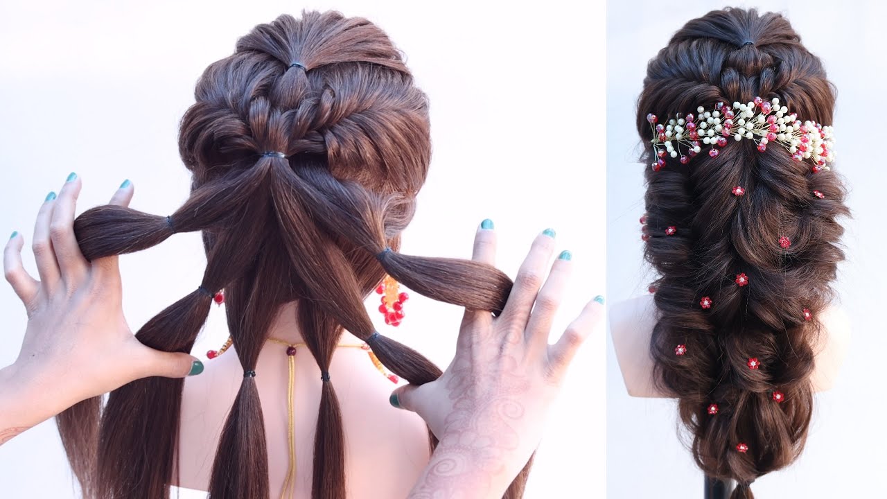 unique & trendy hairstyle for engagement bride look
