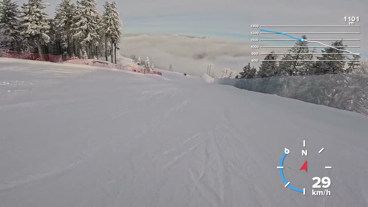 Narty Szczyrk Cos, zjazd trasa czarna FIS nr 23 od góry do połowy, 19.02.2026