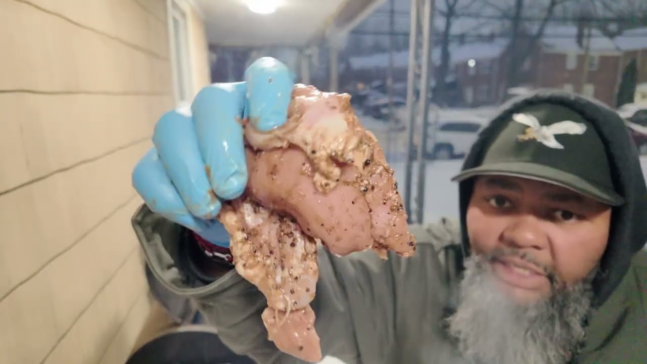 Jerk Chicken Thighs in a Snow Storm - SDSBBQ
