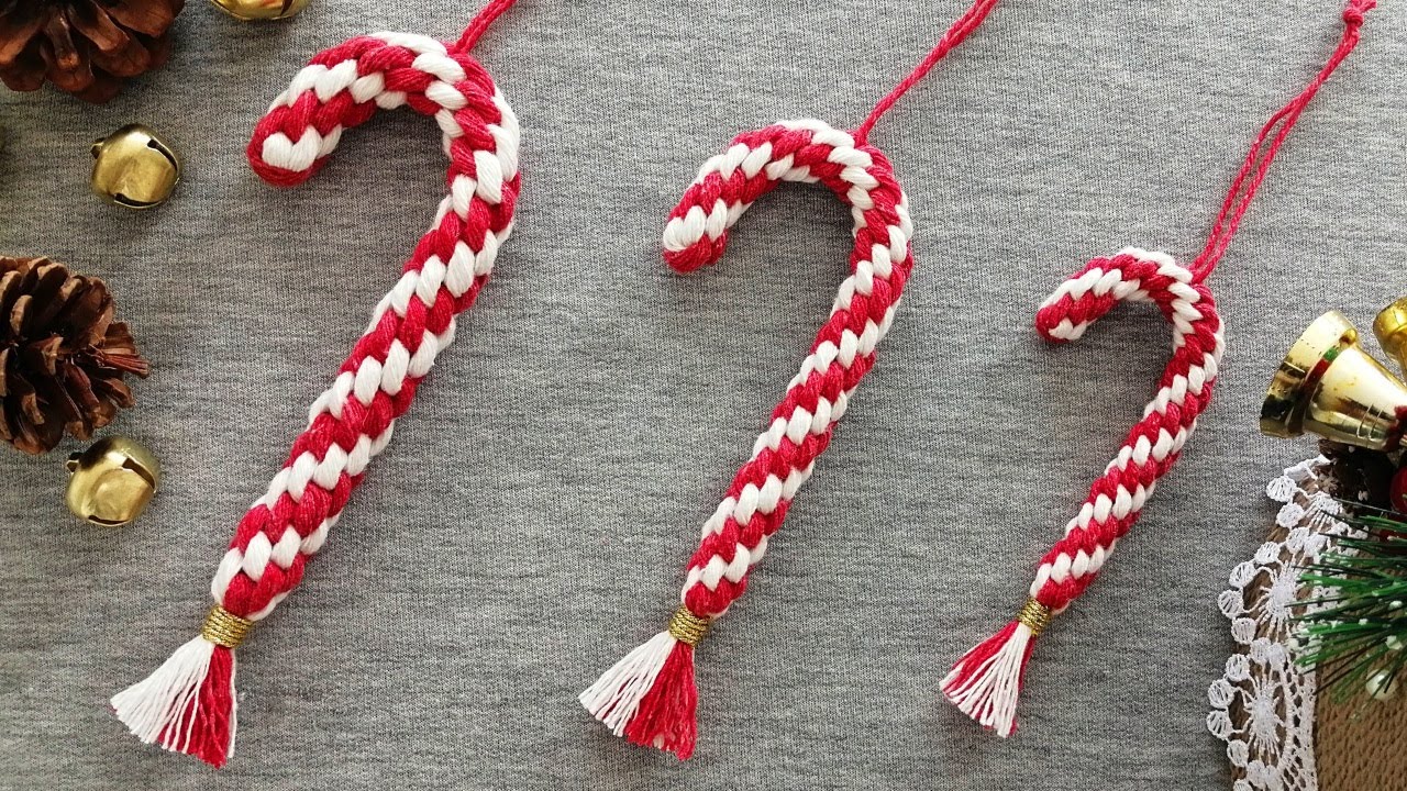 DIY BASTONES de NAVIDAD en MACRAME (paso a paso) | DIY Macrame Candy Cane Christmas Ornaments