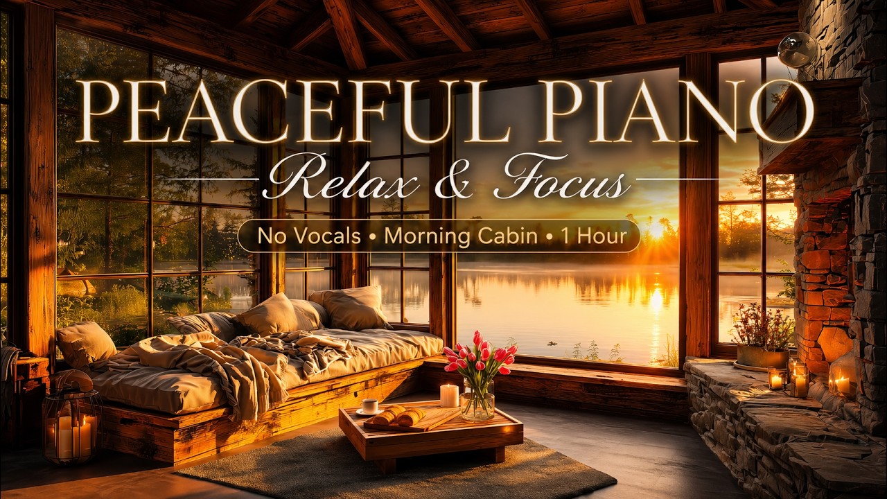 Peaceful Piano for Relax & Focus (No Vocals) | Morning Cabin Ambience | 1 Hour