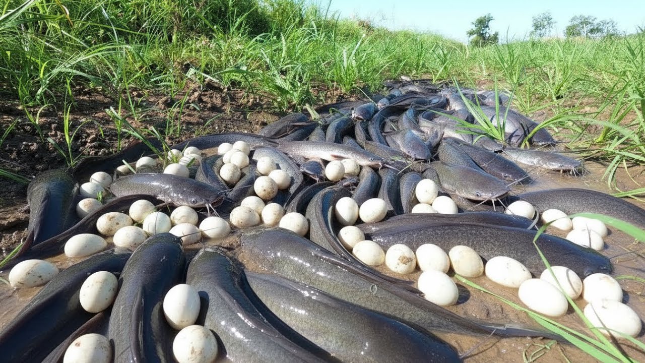 Wow amazing fisherman catch a lot of fish near the road by hand