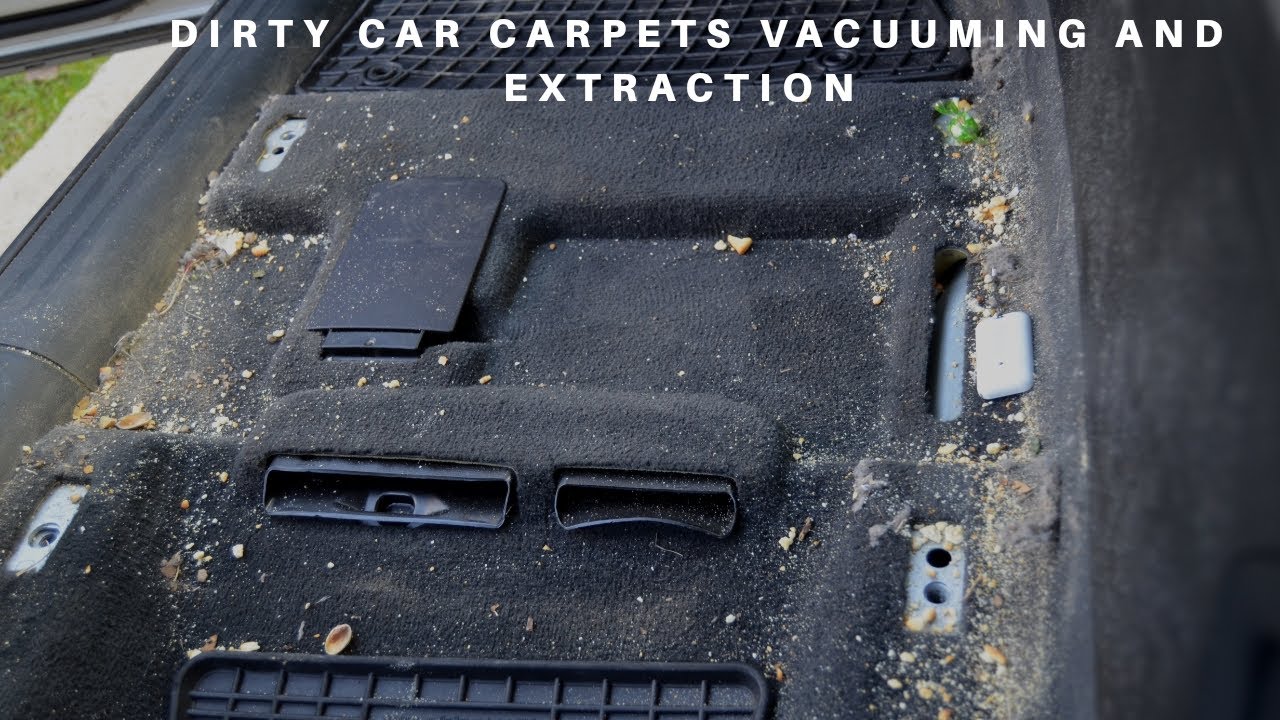 Dirty car carpets and seats vacuuming and extraction! No speed up and with original tools sound!