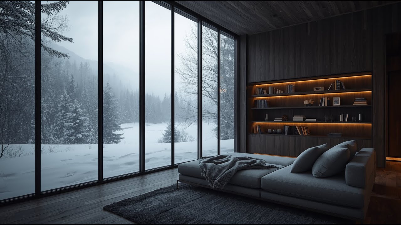 Winter Cabin LOFI - Bookshelf Glow & Tranquil Snow Outside