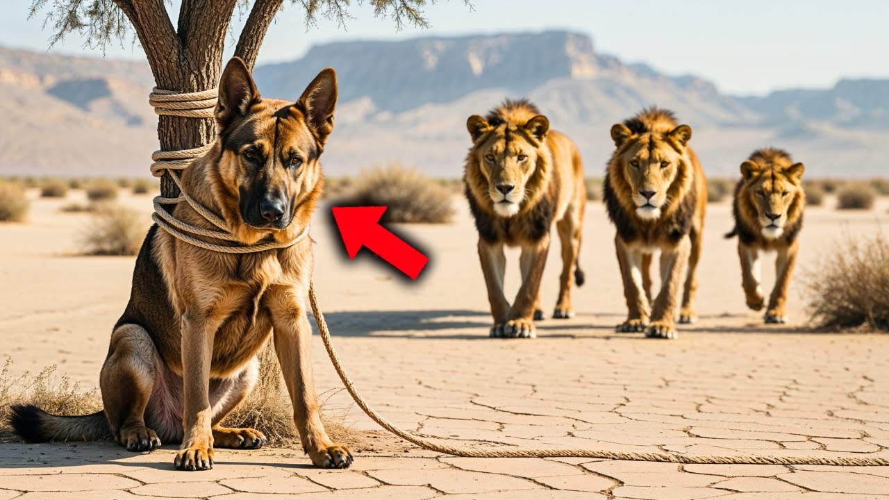 Una Manada De Leones Encuentra A Un Pastor Alemán En El Desierto... Lo Que Sucede Sorprende A Todos