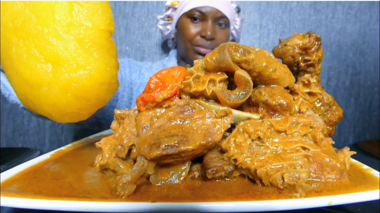Asmr mukbang peanut butter soup with fufu