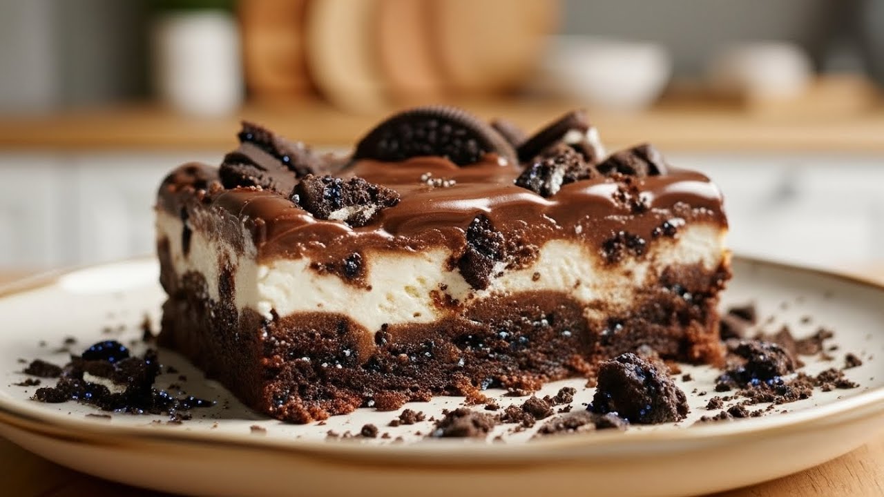 Making Oreo Cheesecake Brownie Bars 🍫 | No Talking ASMR 