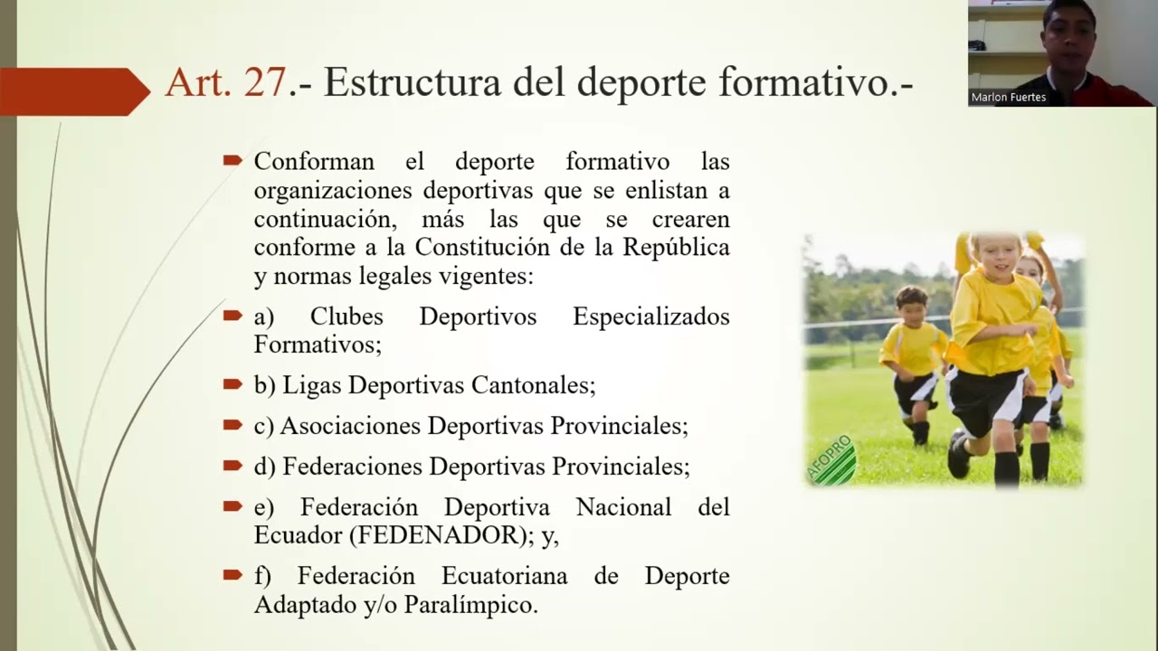 SISTEMA DEPORTIVO ECUATORIANO - ARTÍCULOS DE LA LEY Y REGLAMENTO DEL DEPORTE.
