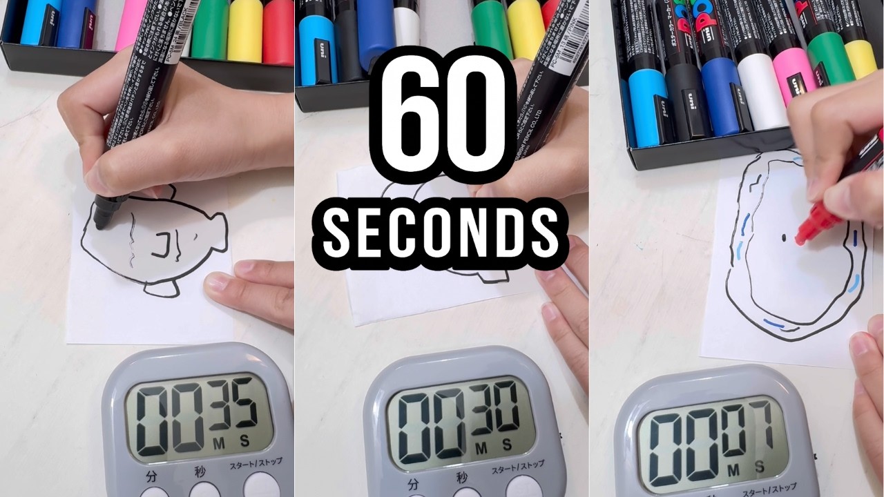 Can I Draw 4 Cute Doodles in 60 Seconds Each? 🐟🐚 🐚🦪 | Relaxing Drawing ASMR
