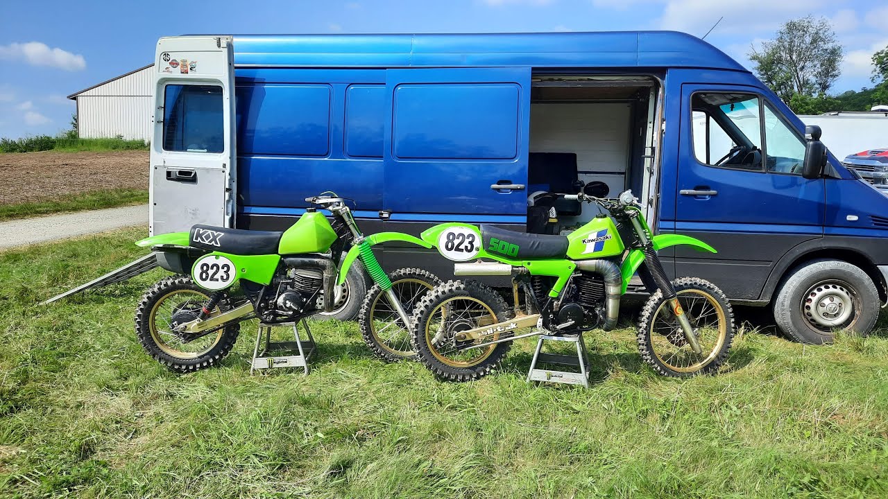1979 KX250 and 1983 KX500 at AHRMA Ashcraft vintage cross country racing June 22, 2025