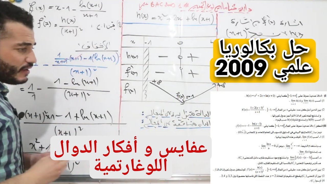 الدالة الشاملة 💥اللوغارتمية # رقم1 حل باك 2009 علمي ||التحضير التحضير لبكالوريا 2023
